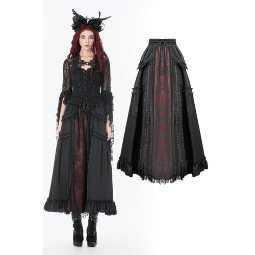 Dark in Love Gothic Victorian Lace Panel Skirt (Crimson) - DevilGothic DevilGothic