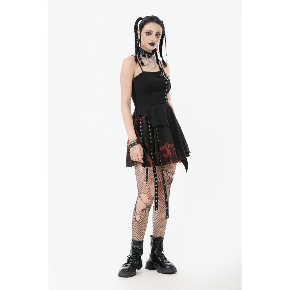 Dark in Love Nyssa Black & Red Strap Detail Goth Mini Dress - DevilGothic DevilGothic