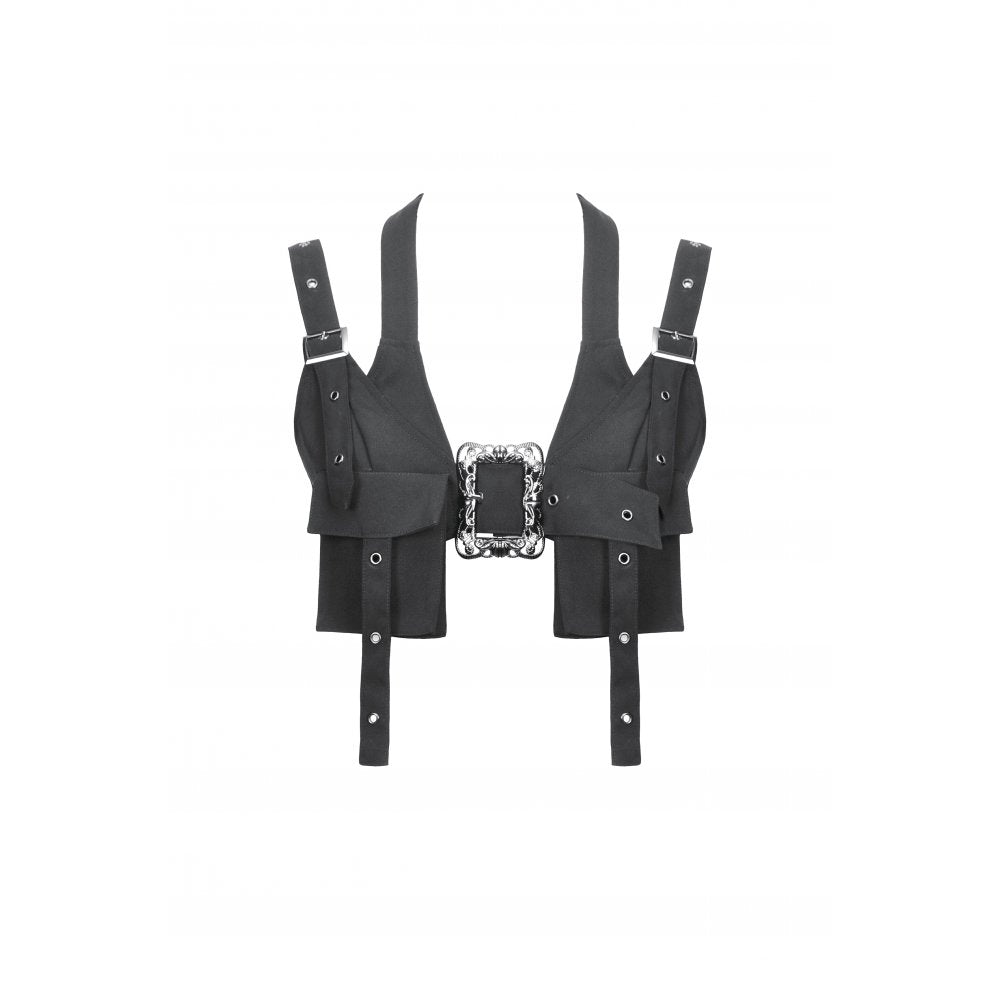 Dark in Love Evangeline Buckled Utility Crop Top in Black - DevilGothic DevilGothic