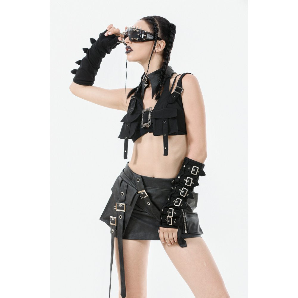Dark in Love Evangeline Buckled Utility Crop Top in Black - DevilGothic DevilGothic