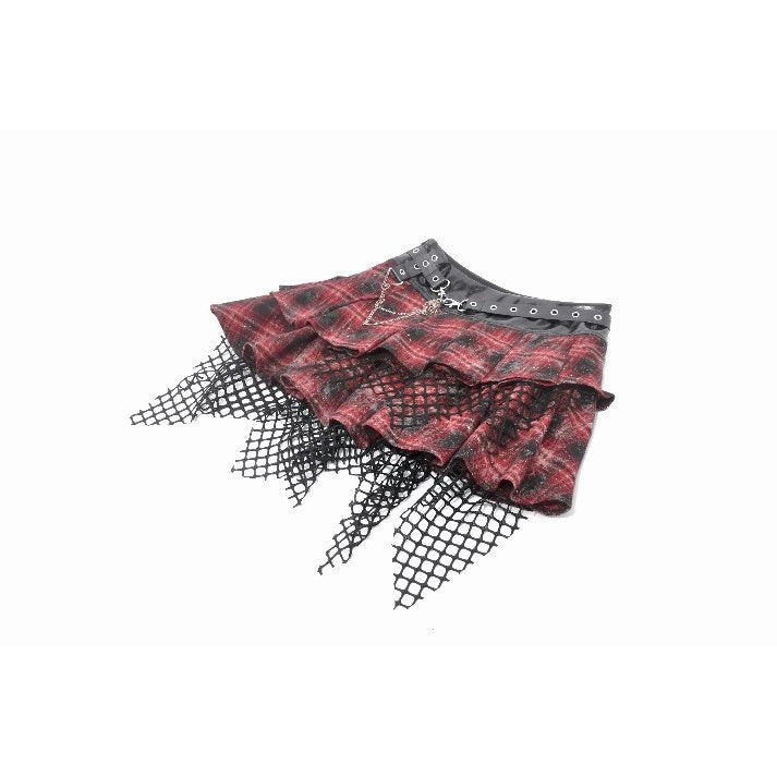 Dark in Love Linnea Plaid Mesh Layered Skirt - DevilGothic DevilGothic