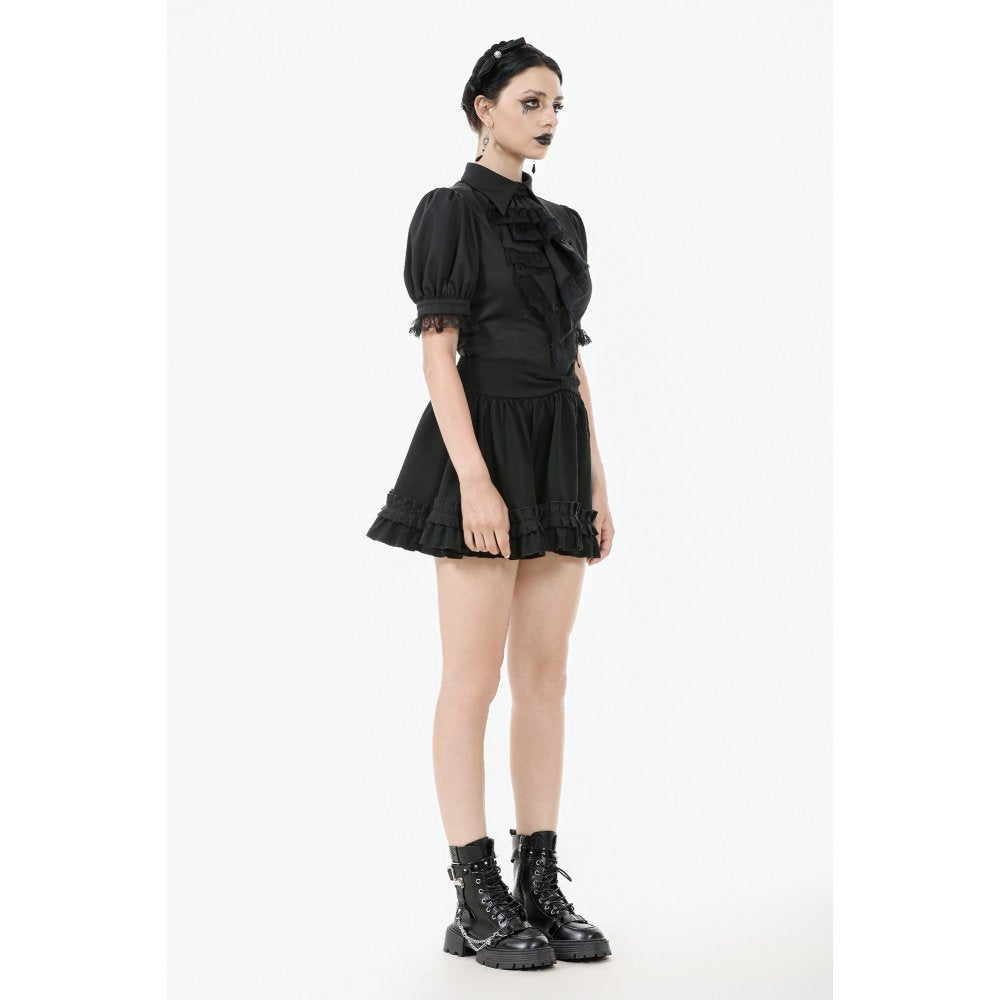 Dark in Love Viktoria Lace Ruffle Gothic Blouse in Black - DevilGothic DevilGothic