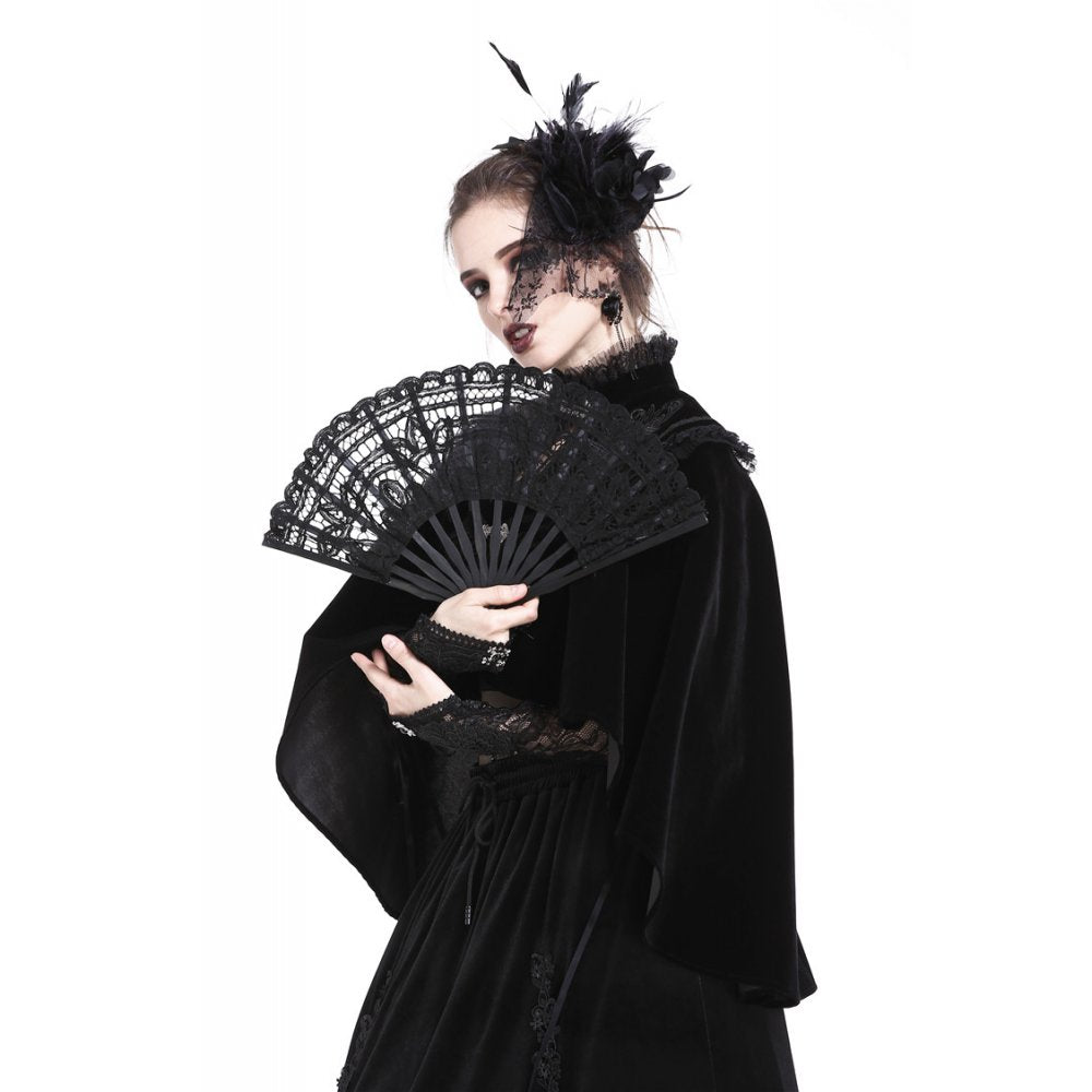 Dark in Love Gothic Elegance Black Lace Fan – Victorian-Inspired Accessory - DevilGothic DevilGothic