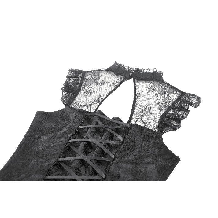 Dark in Love Seraphina Ruched Lace Goth Blouse in Black - DevilGothic DevilGothic