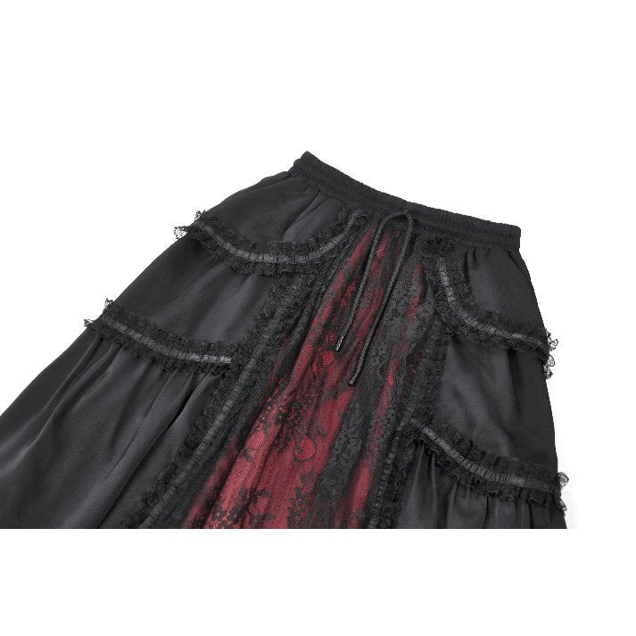 Dark in Love Gothic Victorian Lace Panel Skirt (Crimson) - DevilGothic DevilGothic