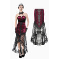 Dark in Love Crimson Queen Lace High-Low Goth Skirt in Burgundy & Black - DevilGothic DevilGothic