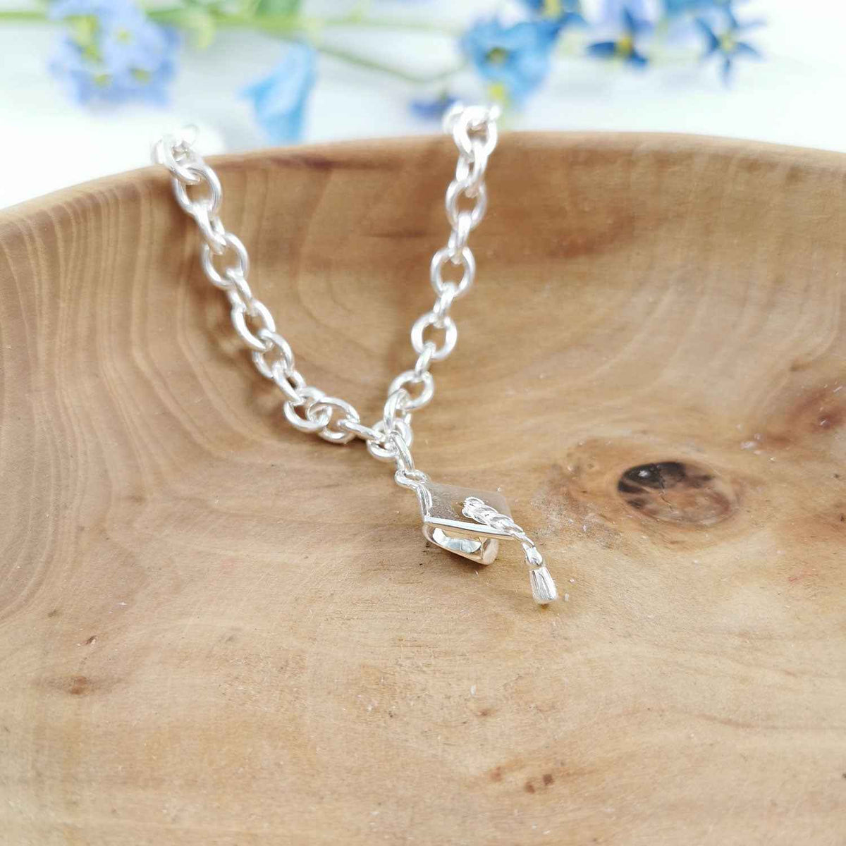 Mortar Board Personalised Silver Charm Bracelet