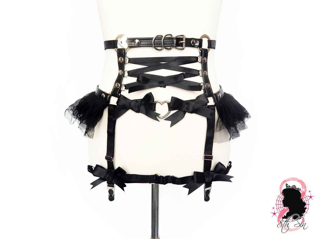 Black Vegan Leather Corset Garter Belt