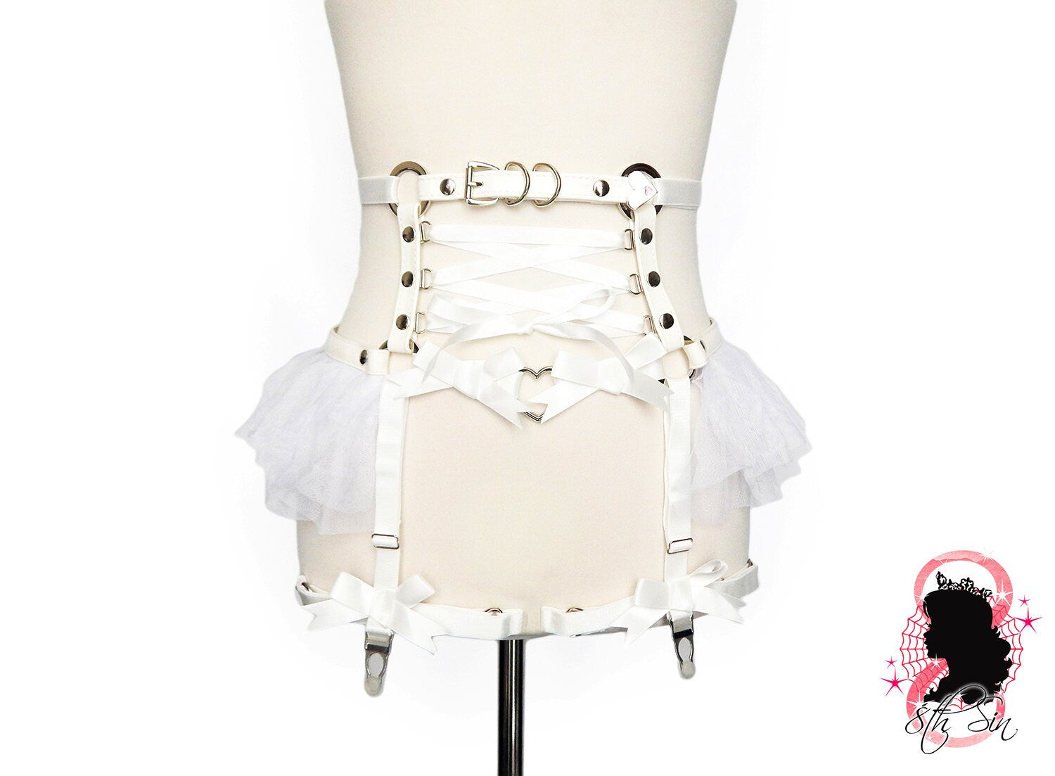 White Vegan Leather O Ring and Corset Harness Set