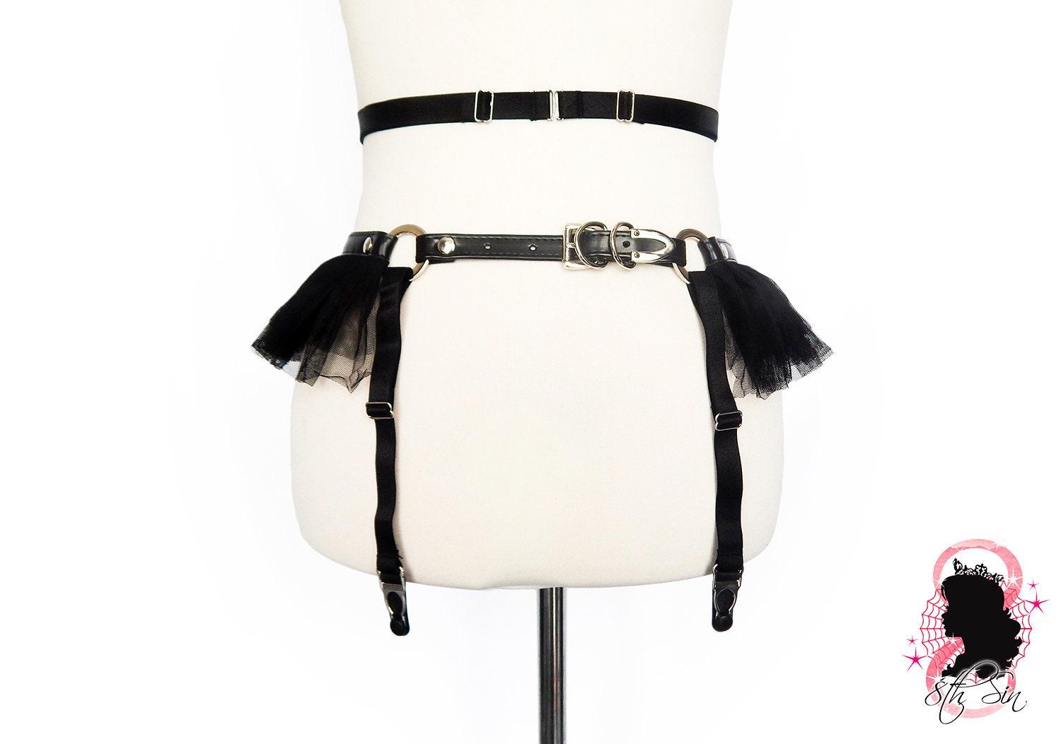 Black Vegan Leather Corset Garter Belt