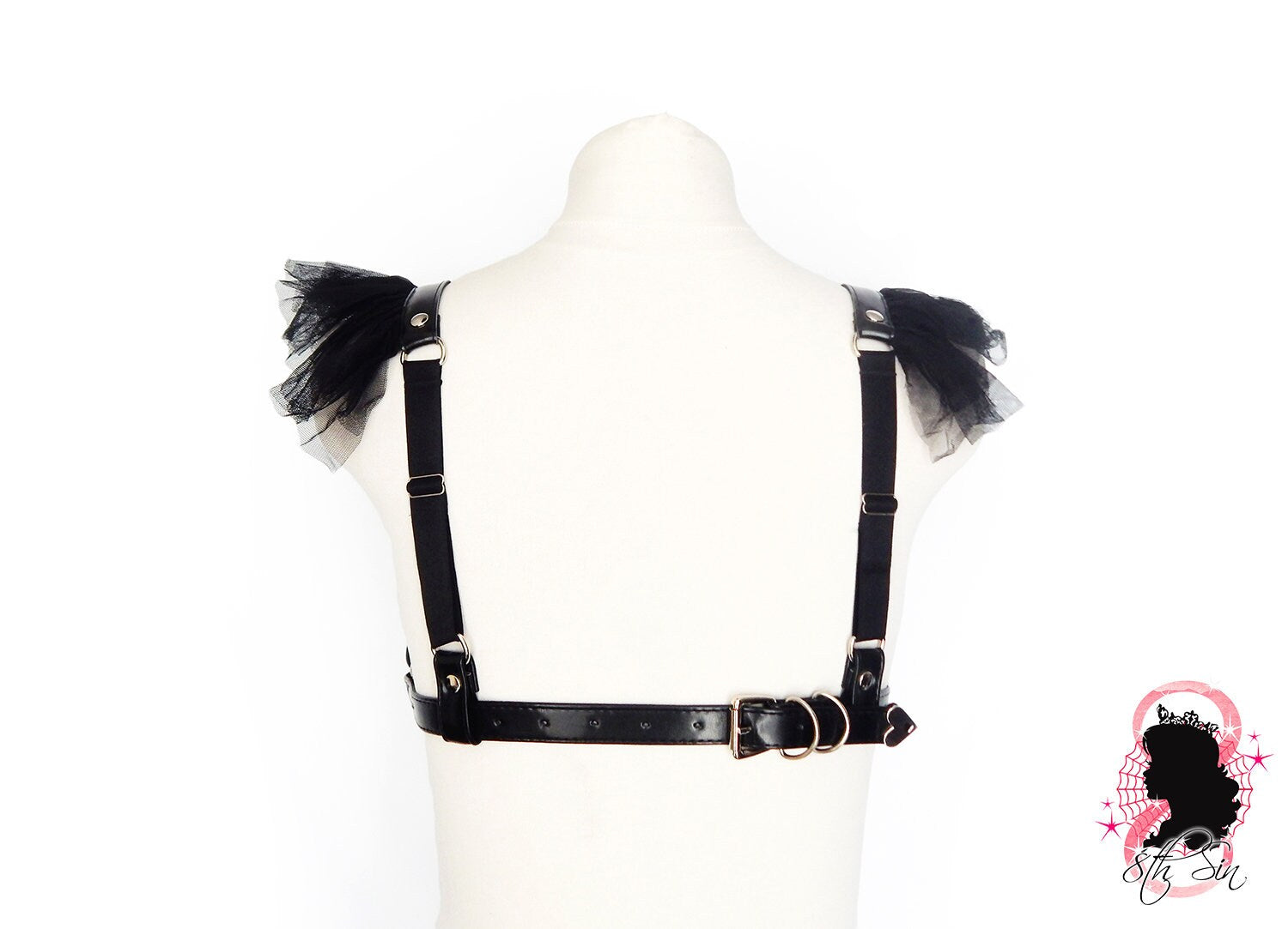 Black Vegan Leather Caged Mesh Body Harness Set