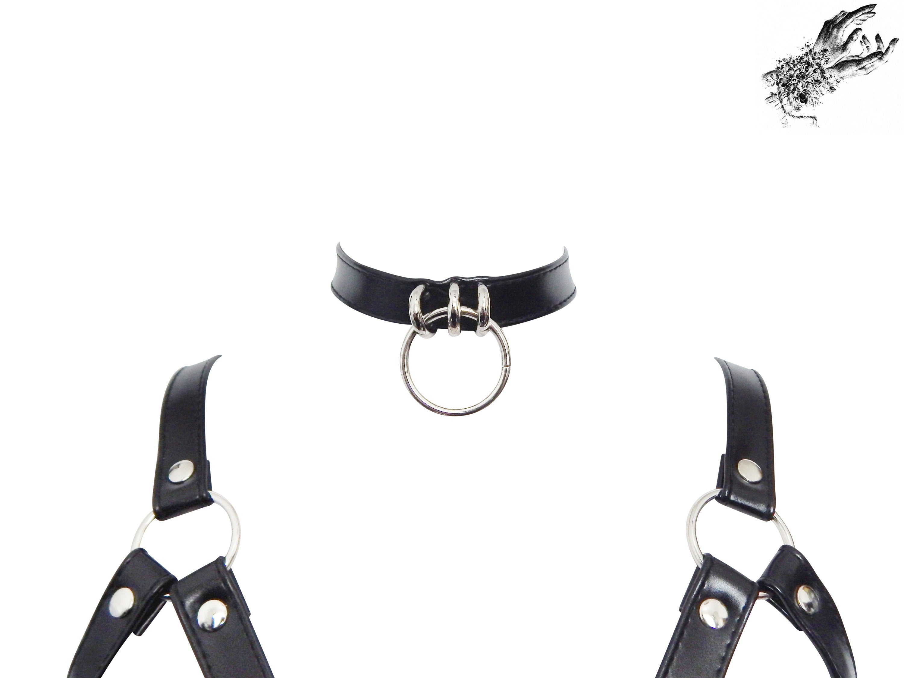 Black Vegan Leather Corset Harness Bra