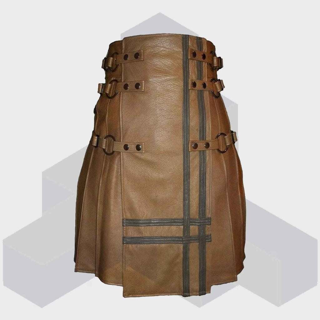 Brown Leather Kilt for Men – Removable Apron Utility Kilt | Scottish Fashion Kilts