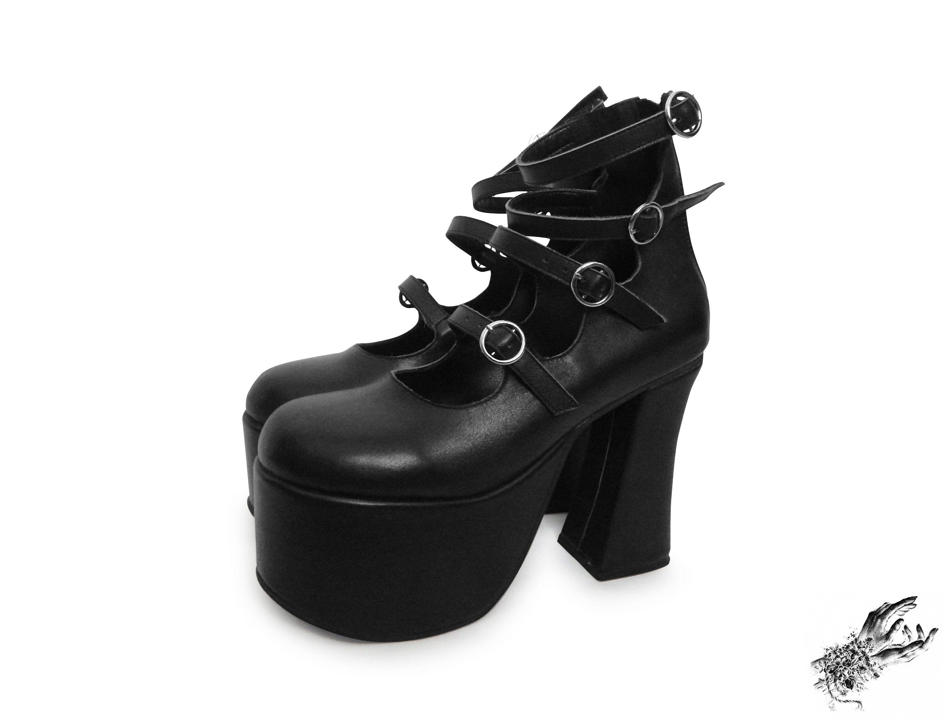 Black Matte Leather Platform Heels, "New Heights" Gothic Platform Heels