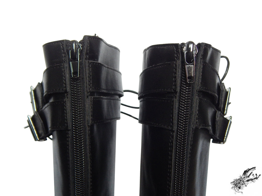 Black Matte Leather Knee High Platform Boots, "Lexa" Gothic Platform Boots