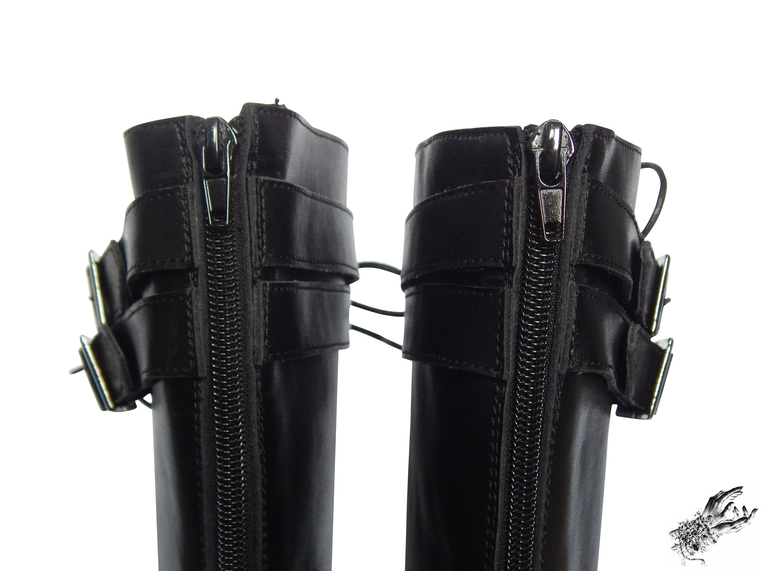 Black Matte Leather Knee High Platform Boots, "Lexa" Gothic Platform Boots