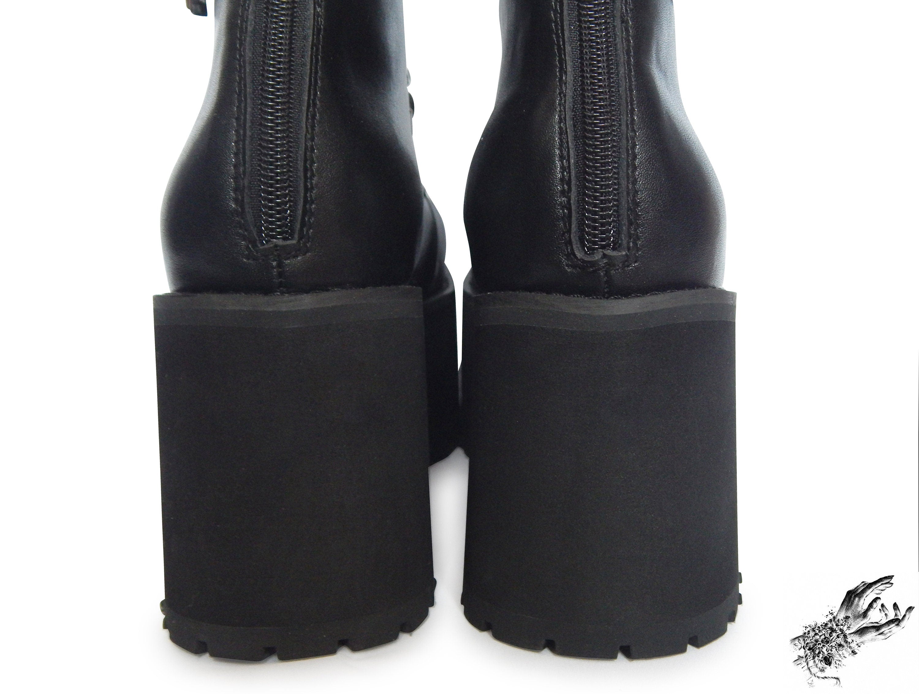 Black Matte Leather Knee High Platform Boots, "Lexa" Gothic Platform Boots