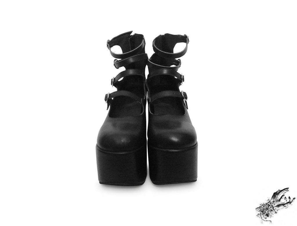 Black Matte Leather Platform Heels, "New Heights" Gothic Platform Heels