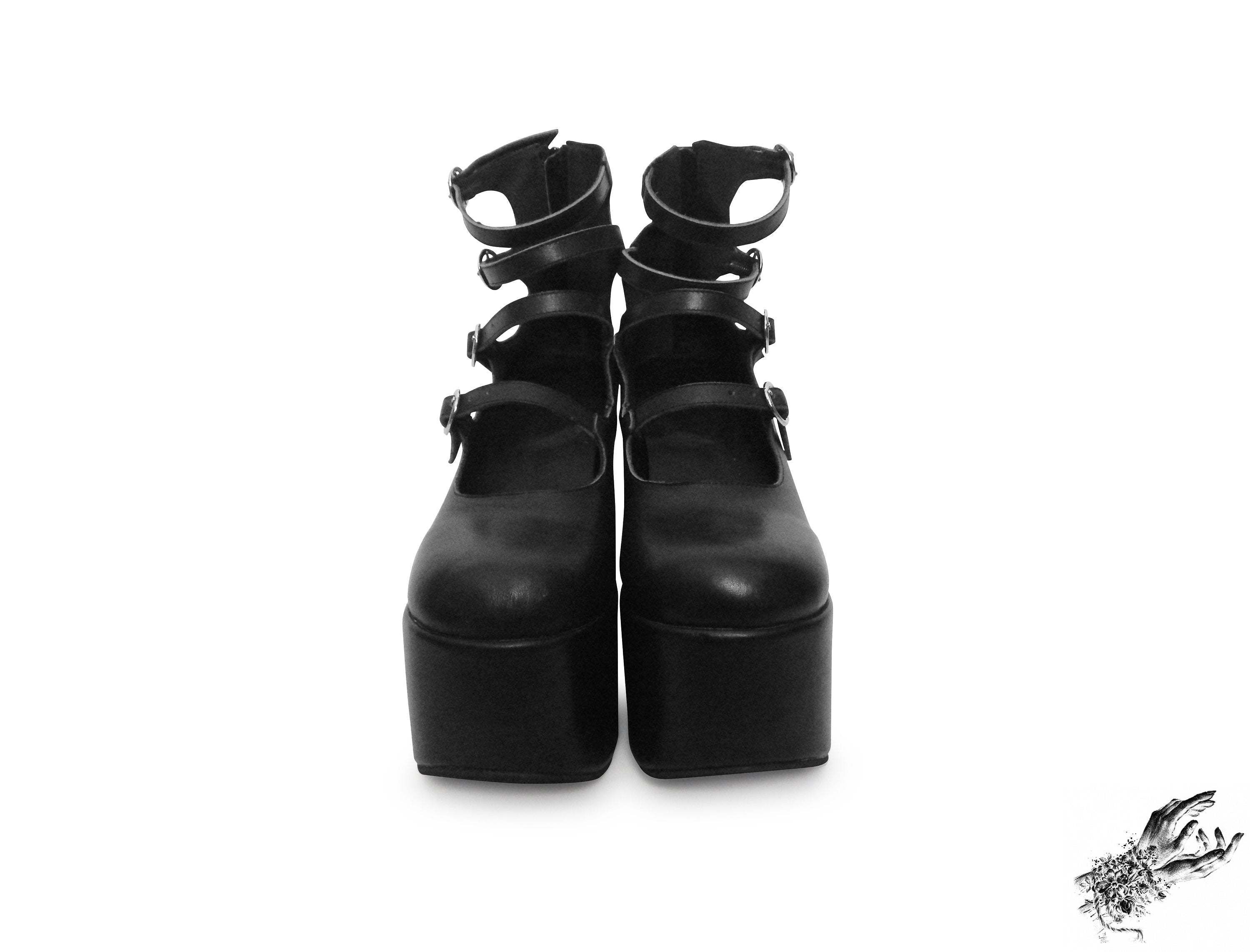 Black Matte Leather Platform Heels, "New Heights" Gothic Platform Heels