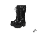 Black Matte Leather Knee High Platform Boots, "Lexa" Gothic Platform Boots
