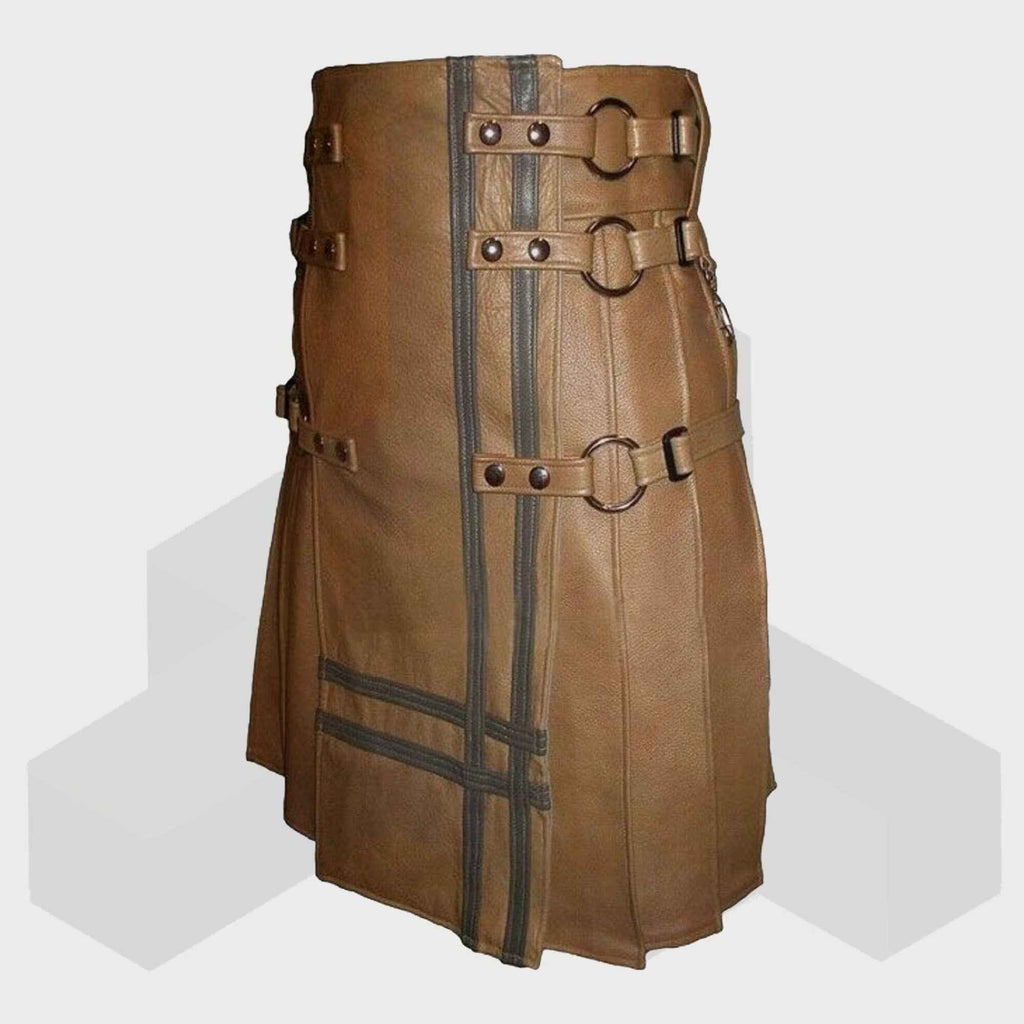 Brown Leather Kilt for Men – Removable Apron Utility Kilt | Scottish Fashion Kilts
