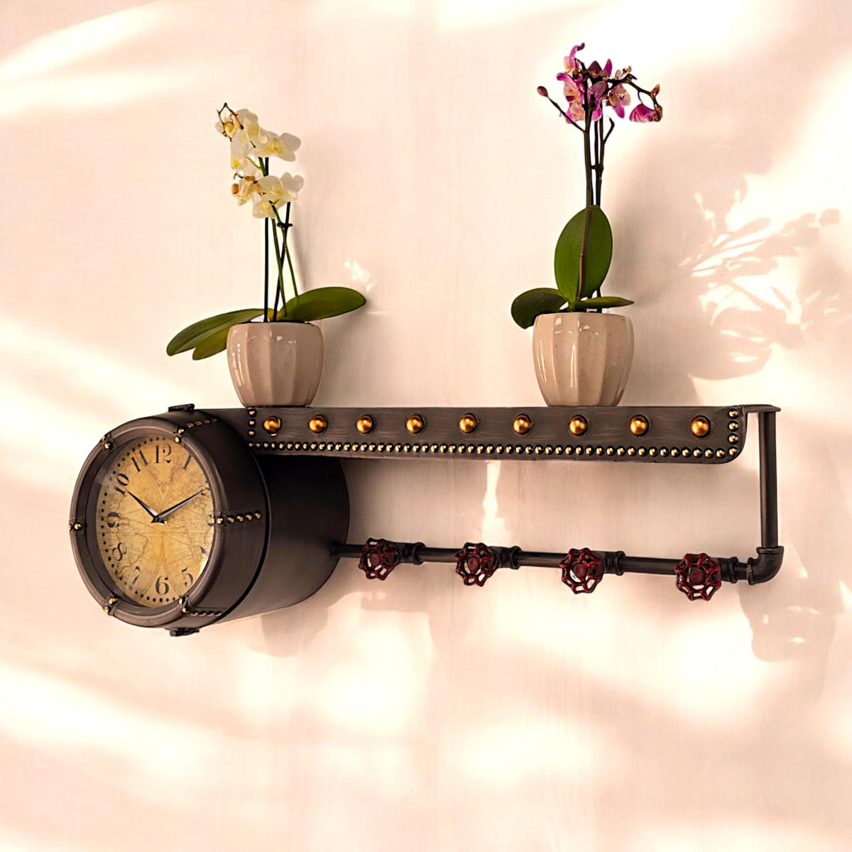 Wall Clock Shelf & Coat Rack | Vintage Multi-Functional Entryway Art