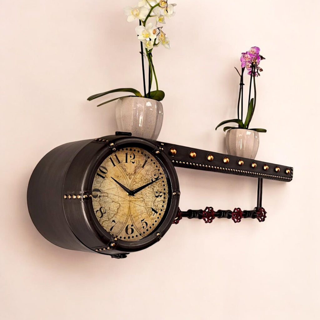 Wall Clock Shelf & Coat Rack | Vintage Multi-Functional Entryway Art