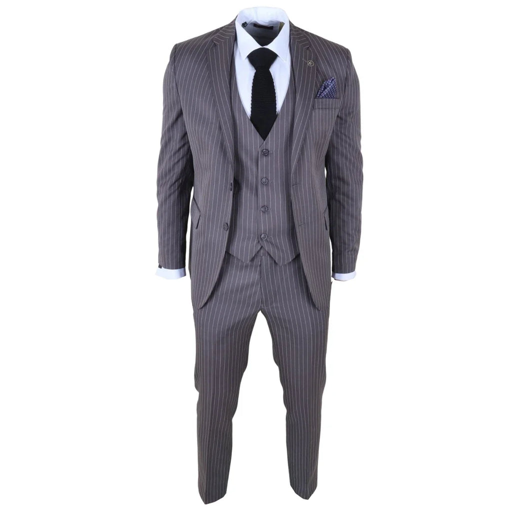 IM44 - Men's Classic Pinstripe 3 Piece Grey Suit
