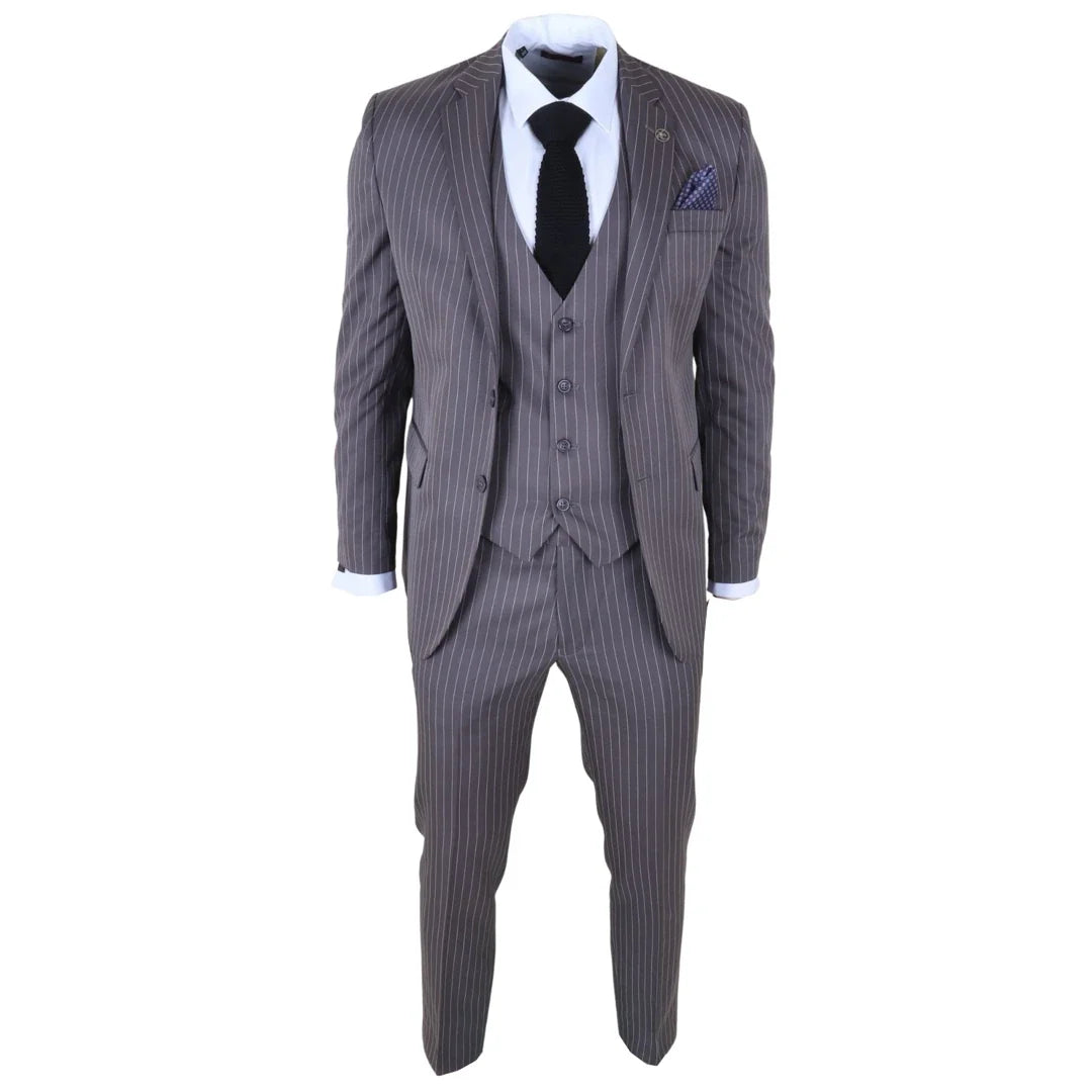 IM44 - Men's Classic Pinstripe 3 Piece Grey Suit