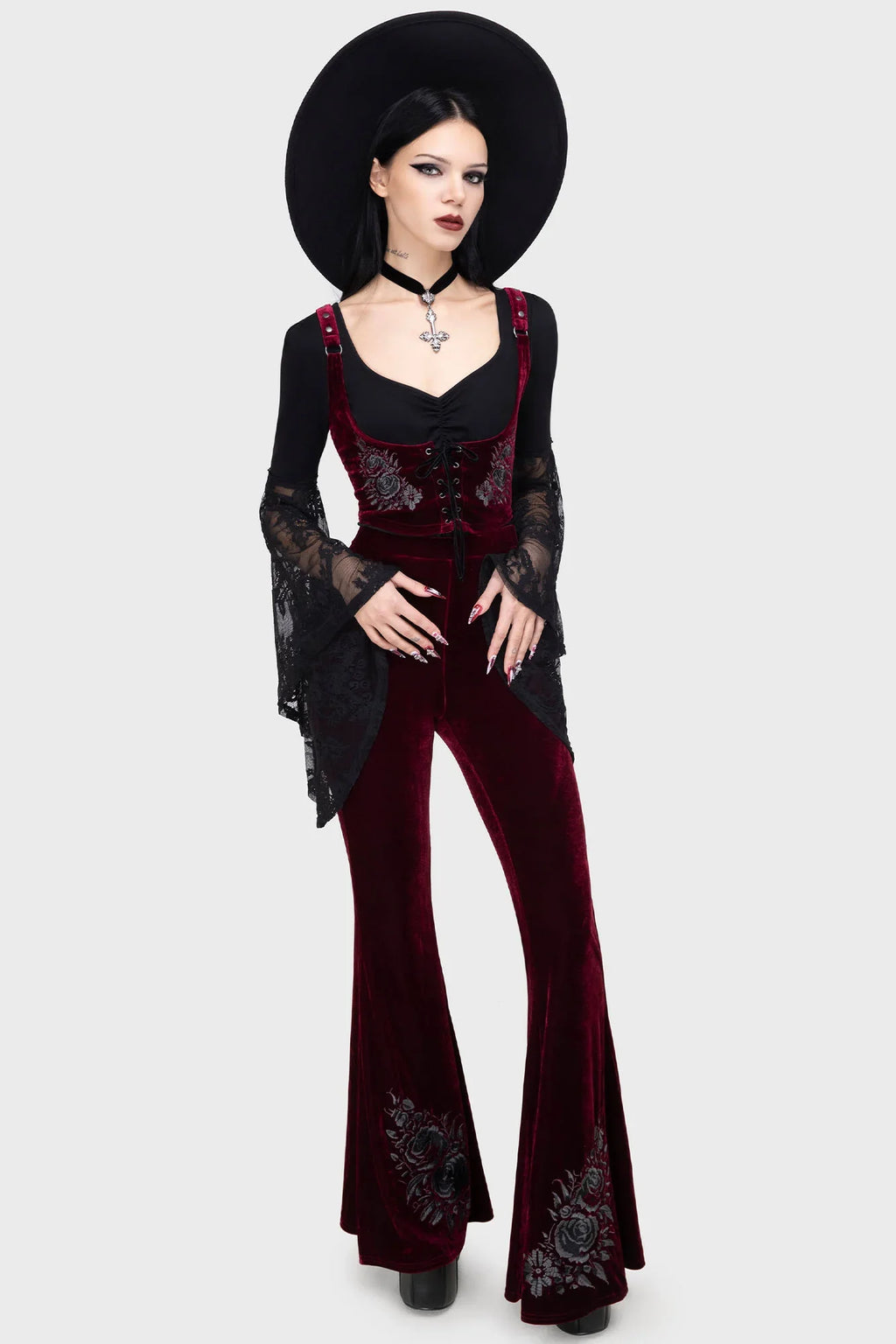 Killstar A Devil's Rose Flared Trousers - DevilGothic DevilGothic