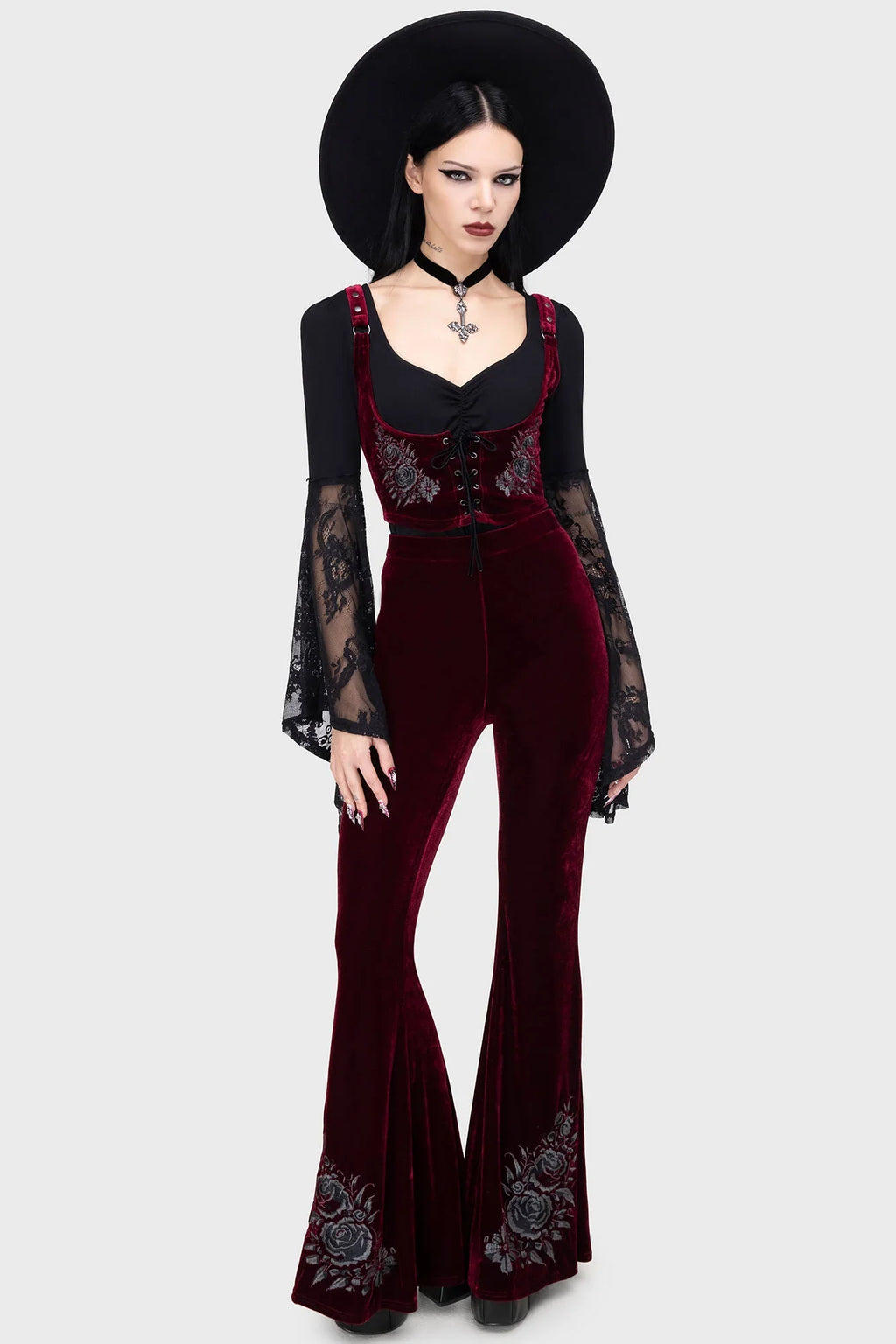 Killstar A Devil's Rose Flared Trousers - DevilGothic DevilGothic