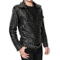 Men’s Leather Jacket with Full Silver Studded Detail