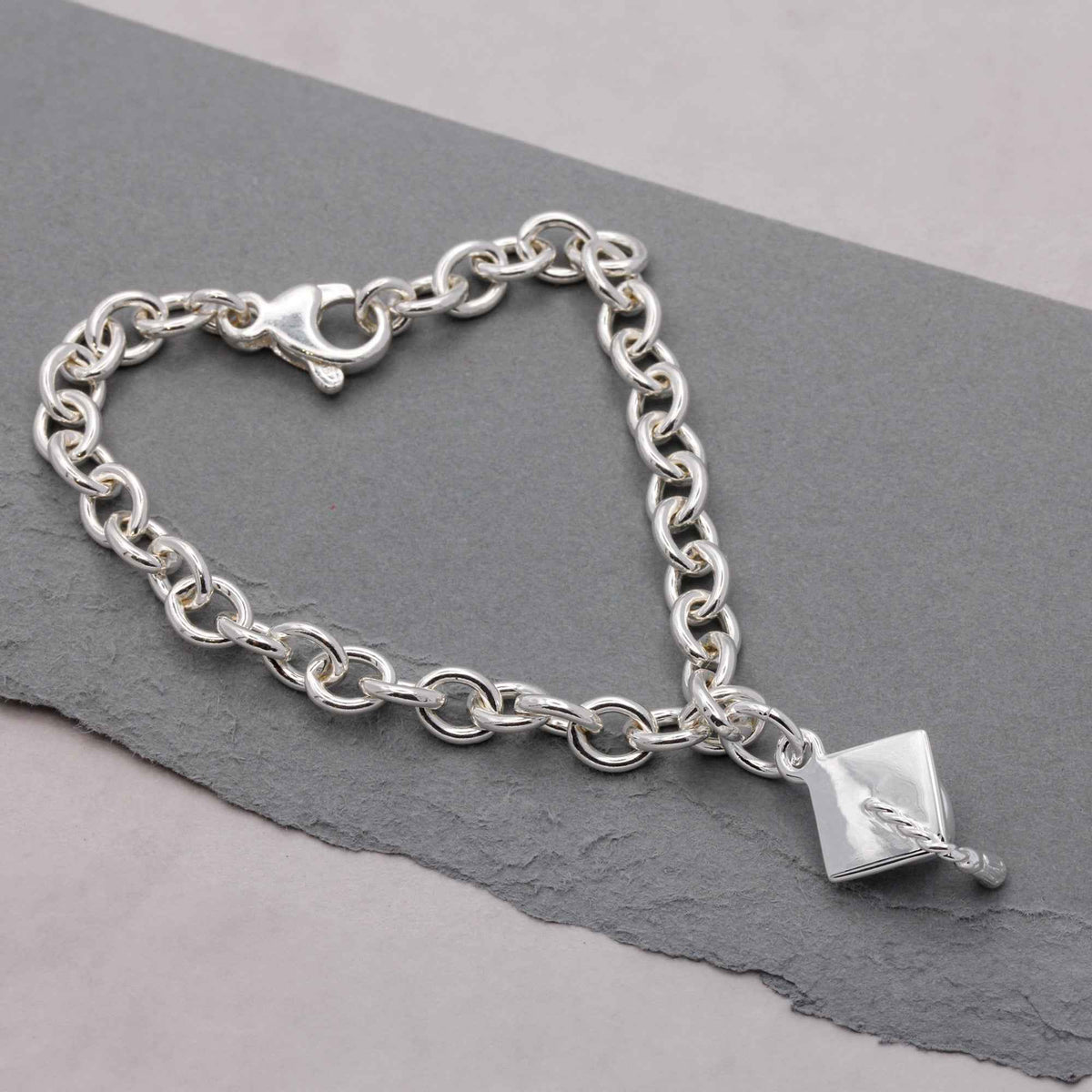 Mortar Board Personalised Silver Charm Bracelet