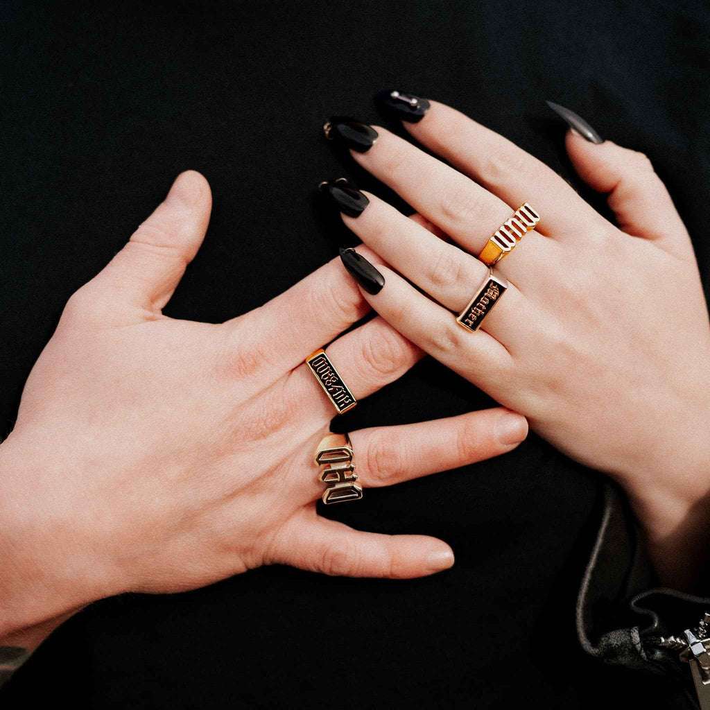 Mother Enamel Gold Signet Ring