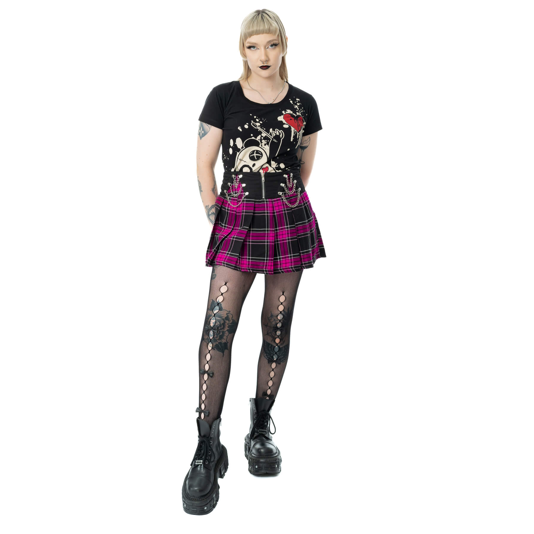 Heartless Nixie Skirt Black/Dark Pink Check - DevilGothic DevilGothic