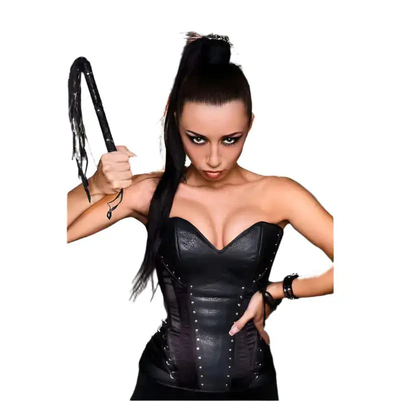 Women’s Emerald & Black Leather Overbust Corset