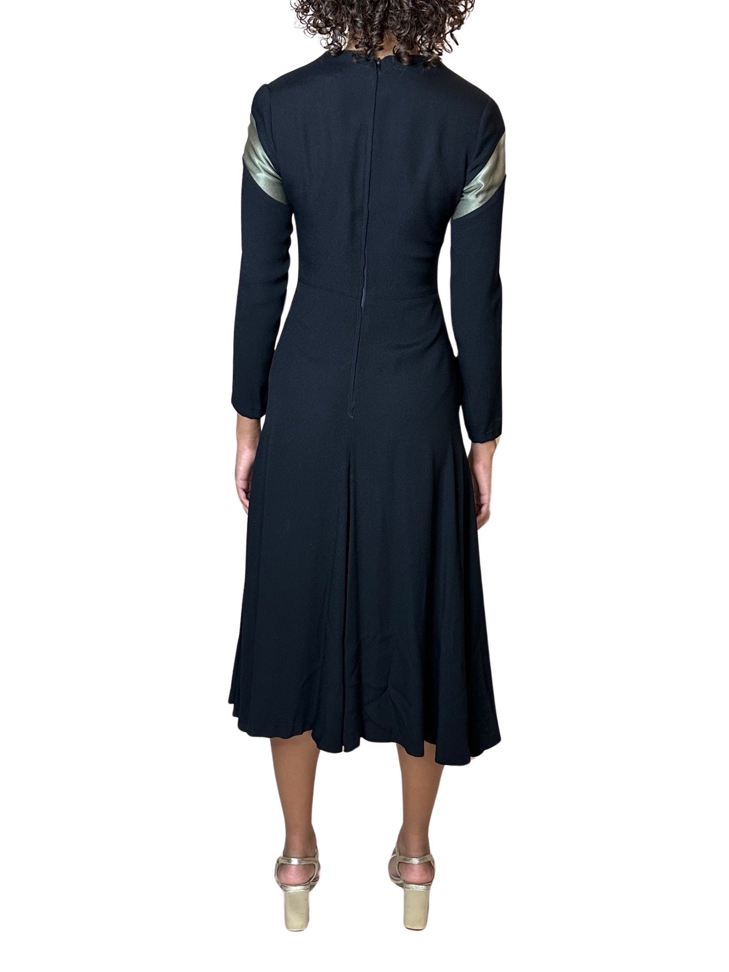 1970's Original Vintage Very Rare Ossie Clark / Quorum Black & Metallic Green Dress UK 8 - 10