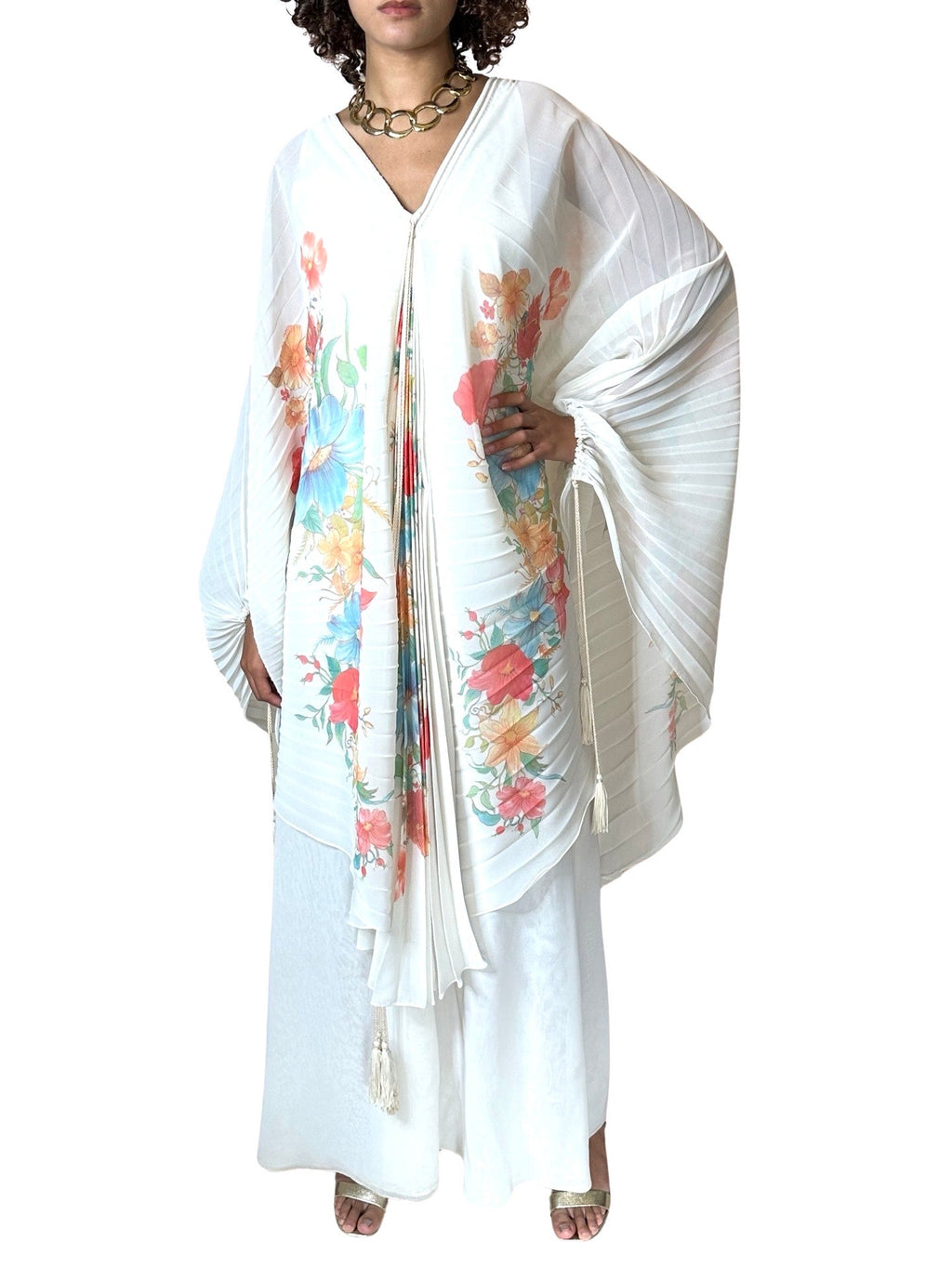 1970's Sensational Vintage Cream Floral Pleated Wedding Dress UK 8 - 14