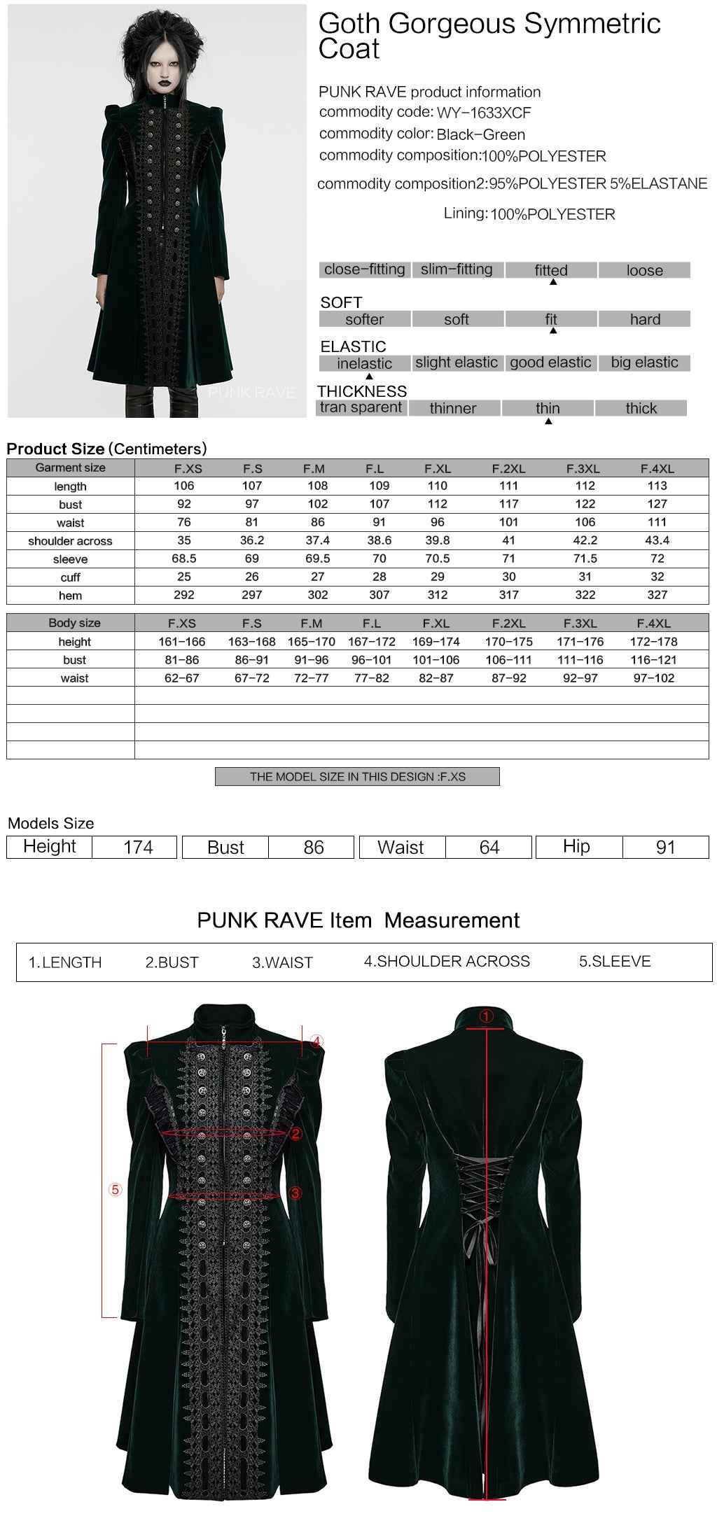 Punk Rave Aviara Dark Green Velvet Coat