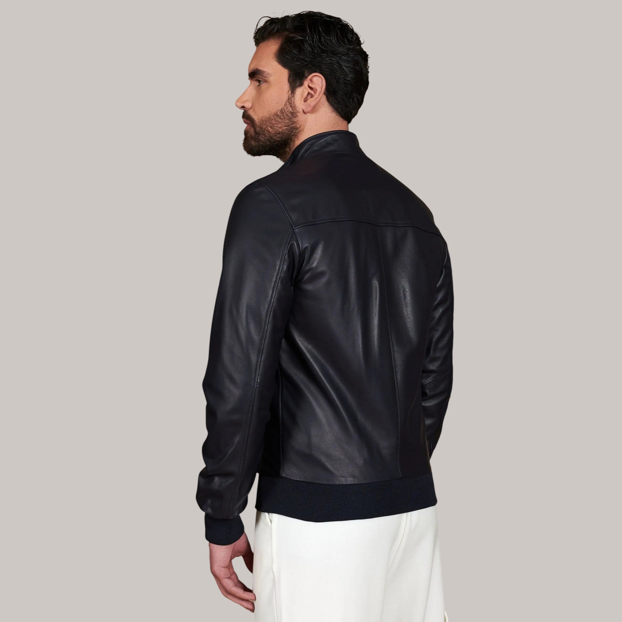 Men’s Blue Leather Bomber Jacket