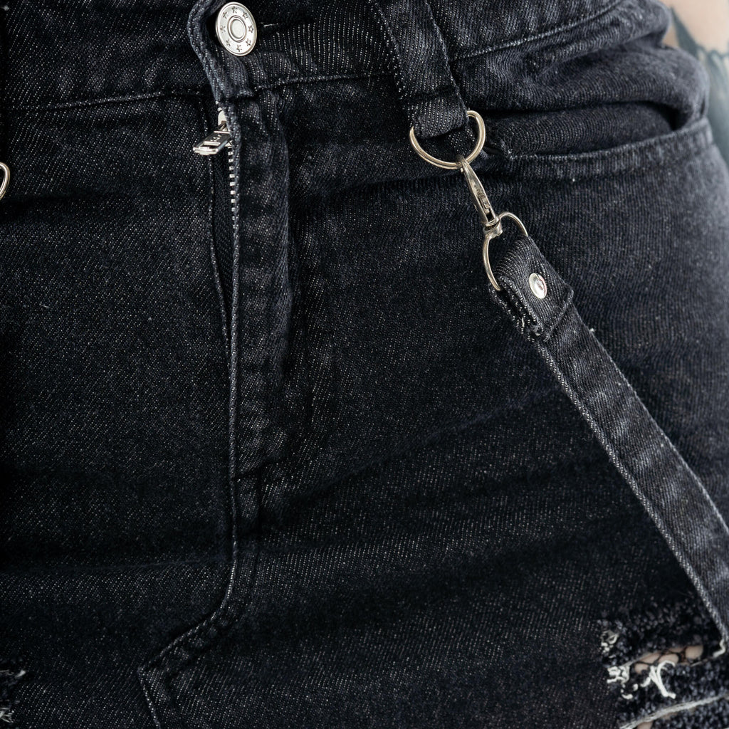 Vixxsin Runa Distressed Denim Maxi Skirt - Black Stonewash - DevilGothic DevilGothic