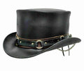 Custom made 5" Steampunk Deadman Top Hat , El Dorado Classic Ring Band Biker Leather Top Hat