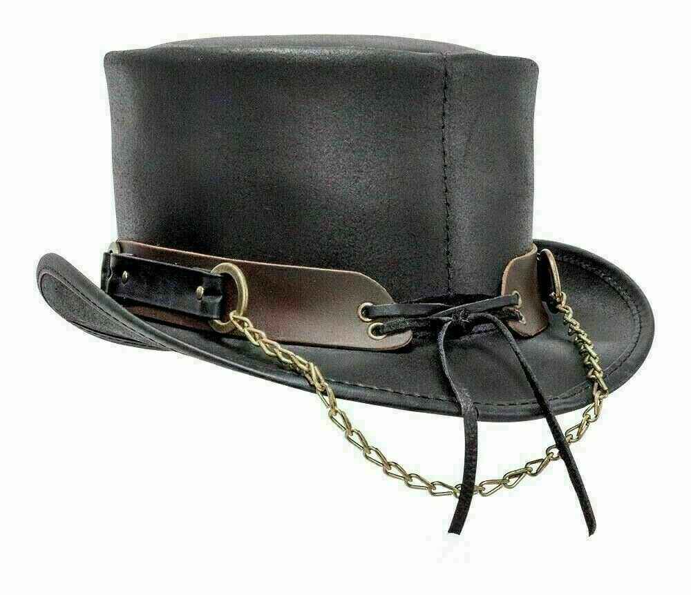 Custom made 5" Steampunk Deadman Top Hat , El Dorado Classic Ring Band Biker Leather Top Hat