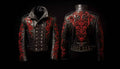 Gothic Dragon Leather Jacket – Black with Red Embroidery – Steampunk Military Style – Unisex Punk Rock Fashion – Made to Order