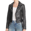 Women’s Silver Studded Punk Fashion Leather Jacket