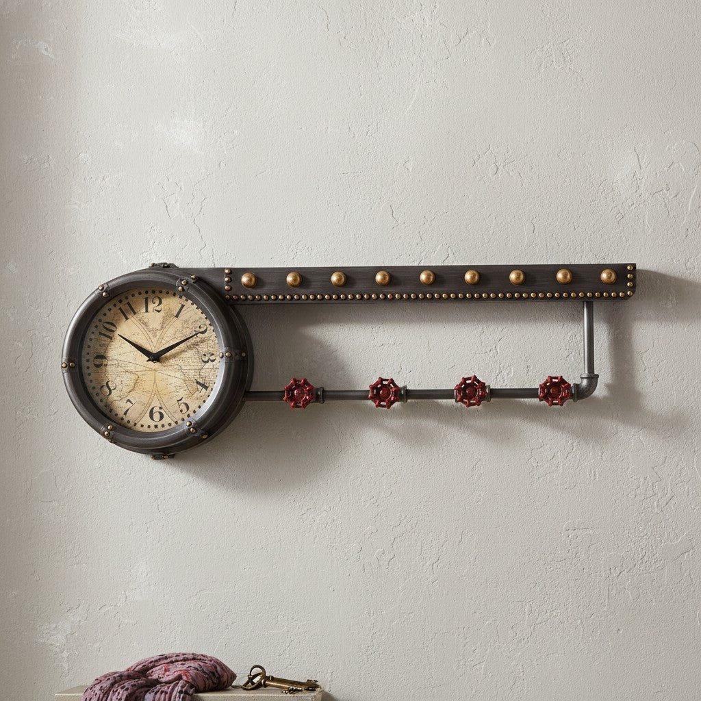 Wall Clock Shelf & Coat Rack | Vintage Multi-Functional Entryway Art