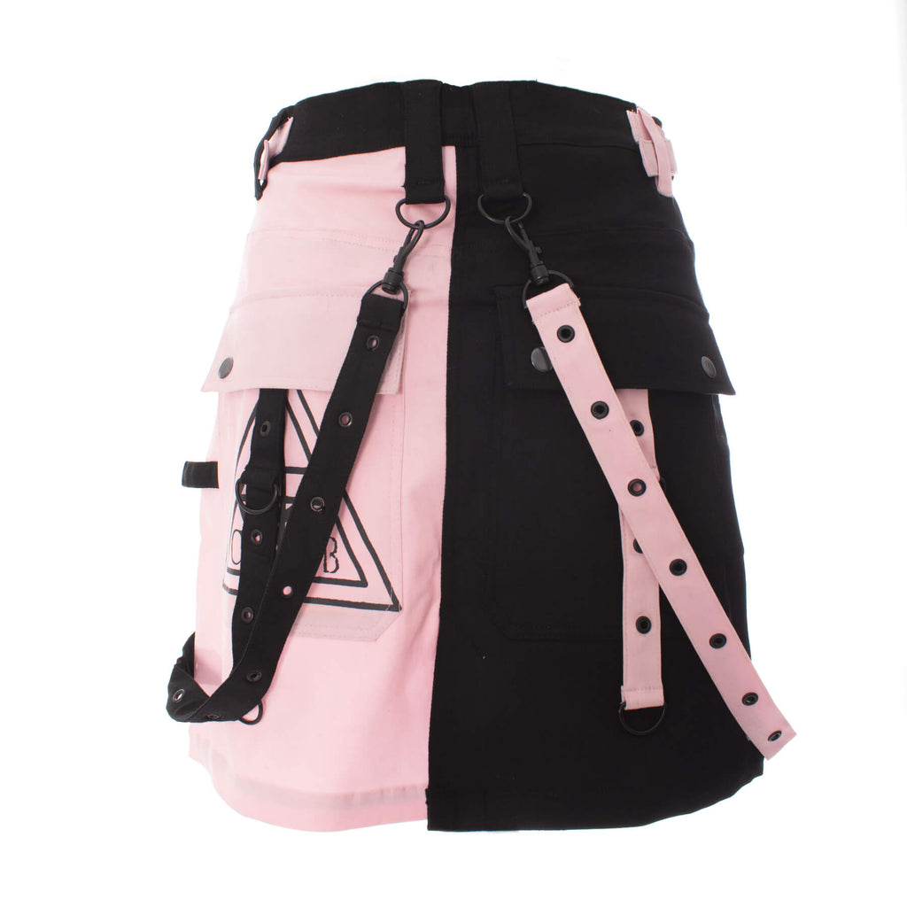 Gothic Mini Skirt Black Pink Strap Detail Chemical Black - DevilGothic DevilGothic