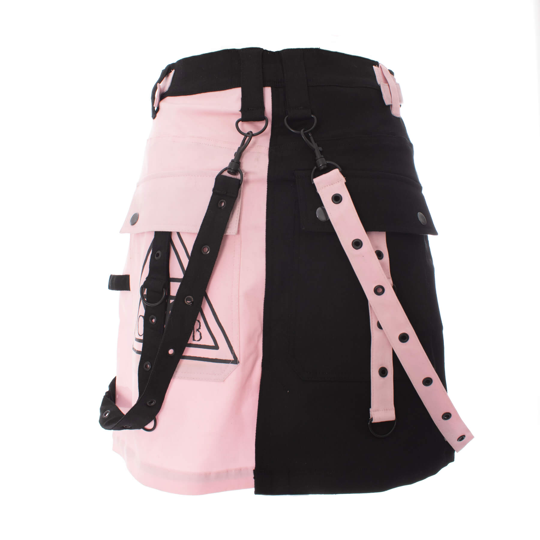 Gothic Mini Skirt Black Pink Strap Detail Chemical Black - DevilGothic DevilGothic