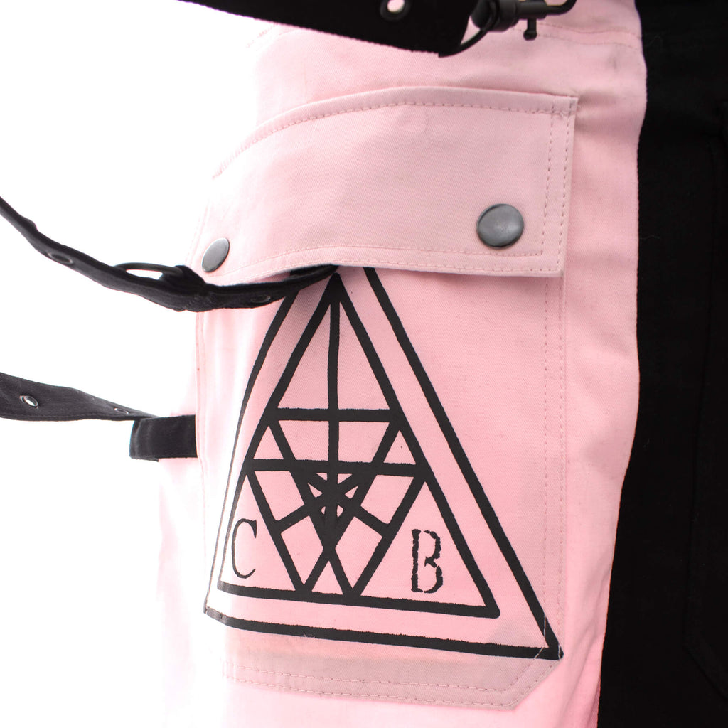 Gothic Mini Skirt Black Pink Strap Detail Chemical Black - DevilGothic DevilGothic
