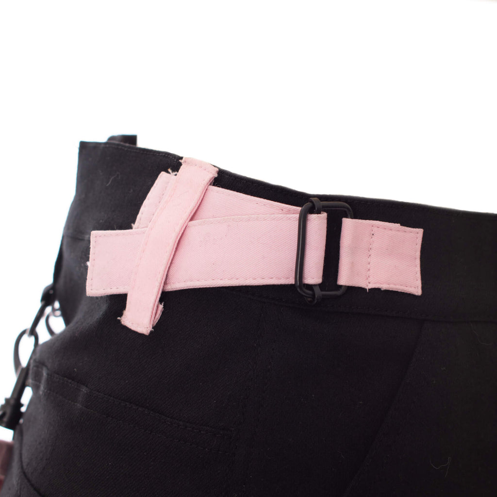 Gothic Mini Skirt Black Pink Strap Detail Chemical Black - DevilGothic DevilGothic
